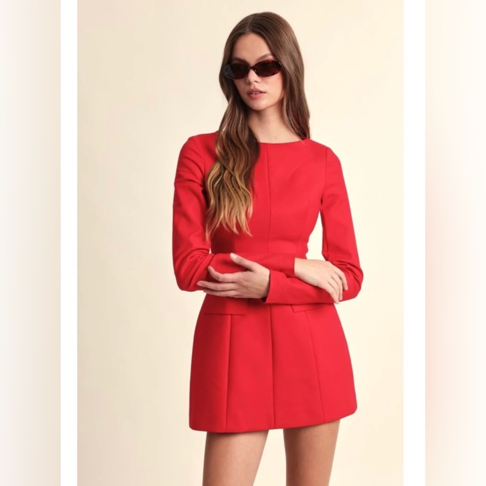 Red Boat Neck Mini Dress